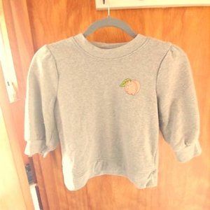 Soft Gray Puff Sleeve Crop Sweatshirt w/ Peach